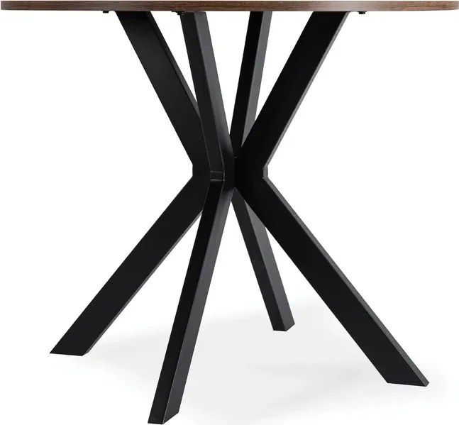 Zestaw Stół Okrągły LAUREN 80 cm Dąb Rustykalny/Czarny i 4 Krzesła PERU Bordowe