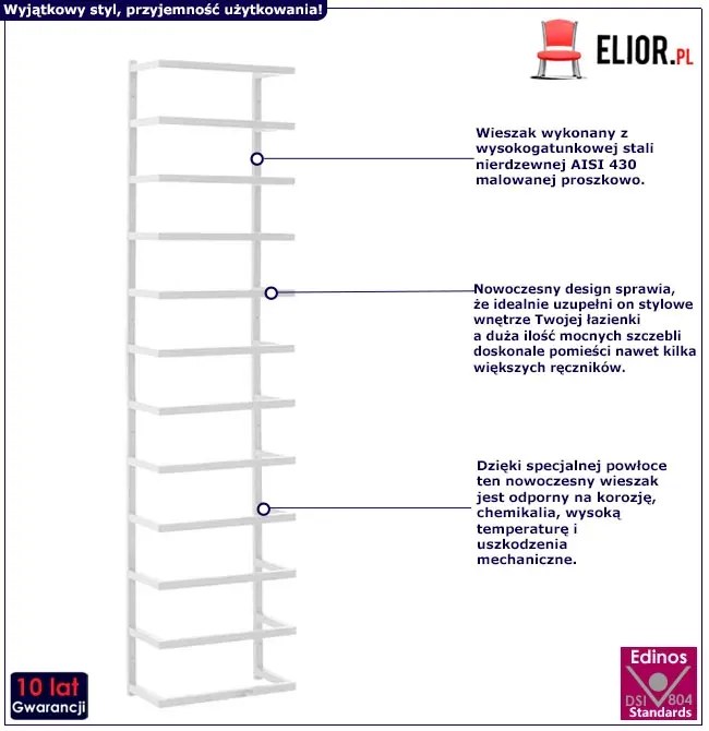 Biała industrialna drabinka na ręczniki - Koria 4X