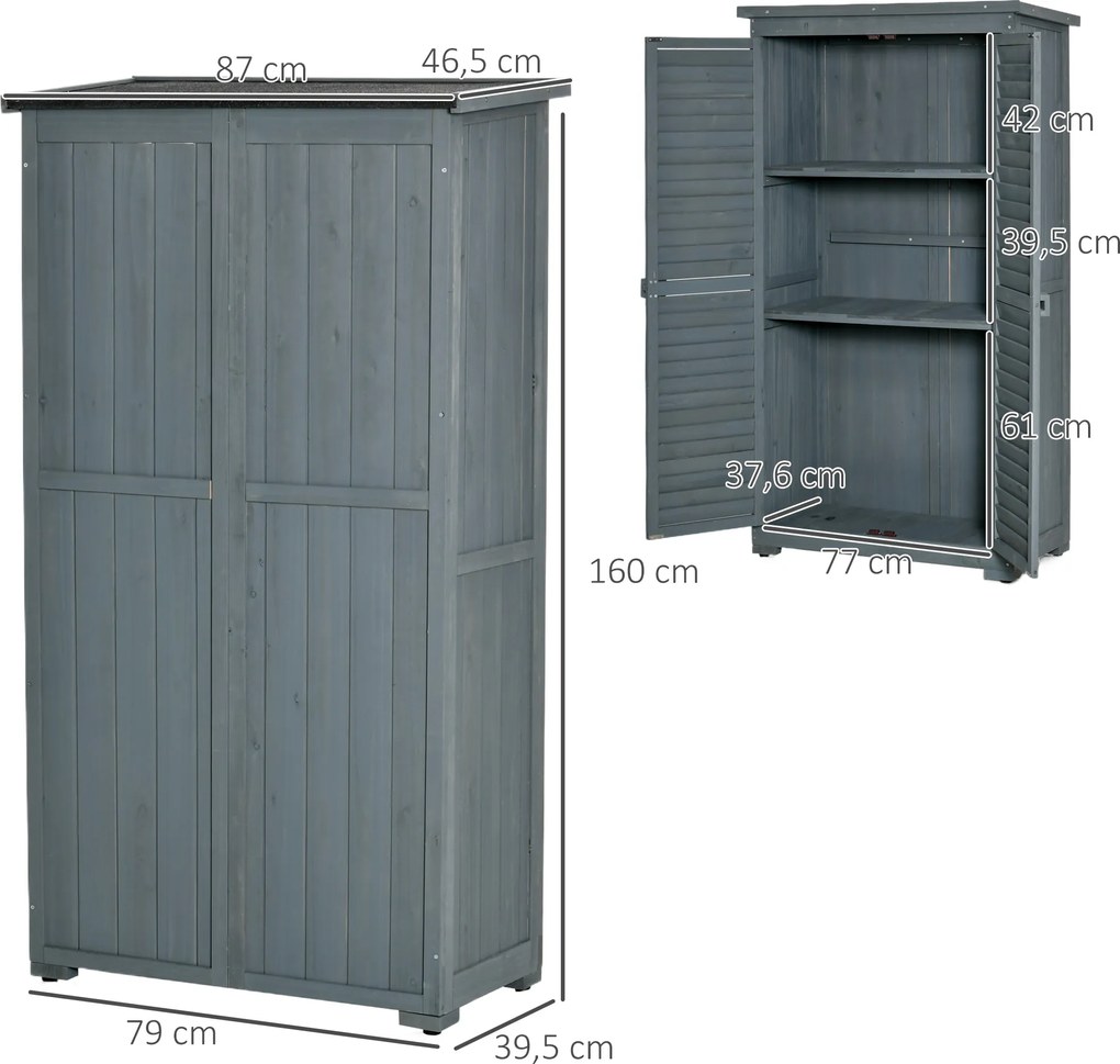 Outsunny Drewniana Szafa Ogrodowa z Dachem Skośnym i Drzwiami Filcowymi Szara 87x465x160cm | Aosom PL