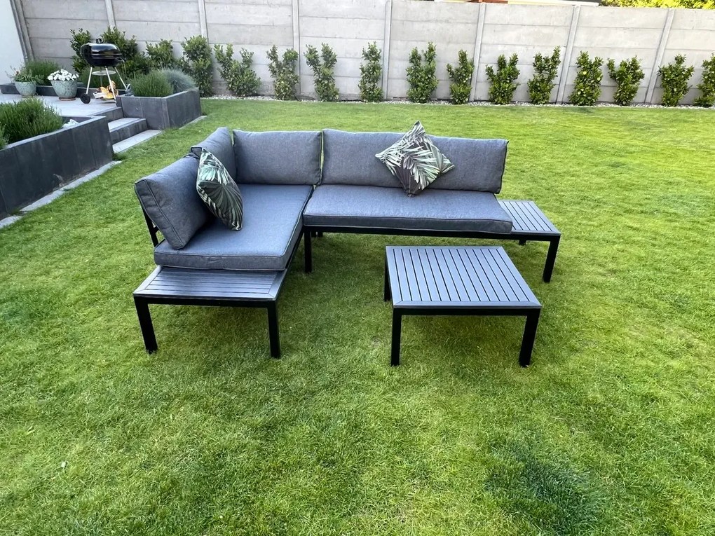 Narożnik Balkonowy Stalowy Stolik Kawowy 2 Sofy z Oparciami VENTO Czarny