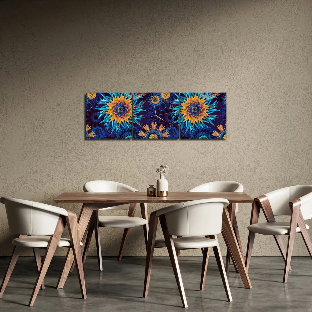 Obraz - kwiaty 3D (z zegarem) (90x30 cm)