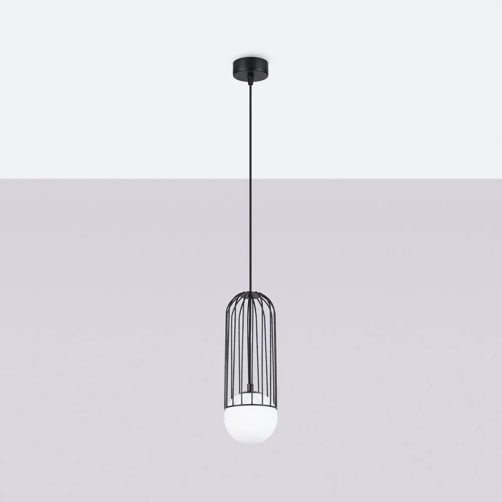 Biało-czarna lampa wisząca ze szklanym kloszem Belinda – Sollux