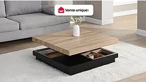 Stolik kawowy - FAUSTO II - Obrotowy blat - lakierowane MDF - czarny i naturalny