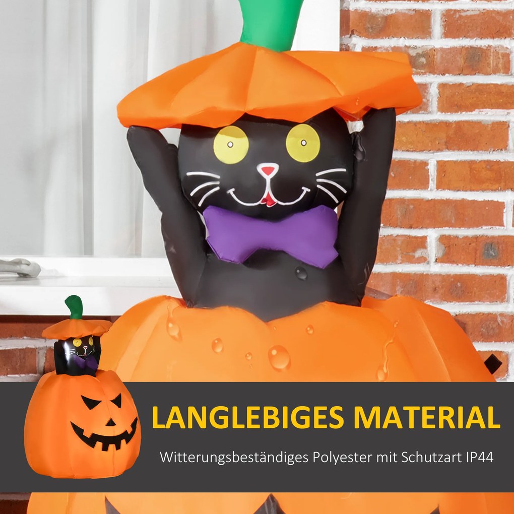 Outsunny Duch Dyni z Ruchomym Kotem Dekoracja Halloweenowa Nadmuchiwana z Oświetleniem LED 76 x 64 x 115cm