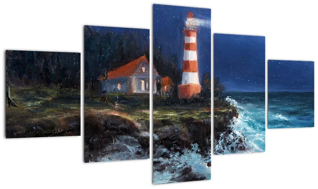 Obraz - Latarnia morska na brzegu oceanu, akwarela (125x70 cm)