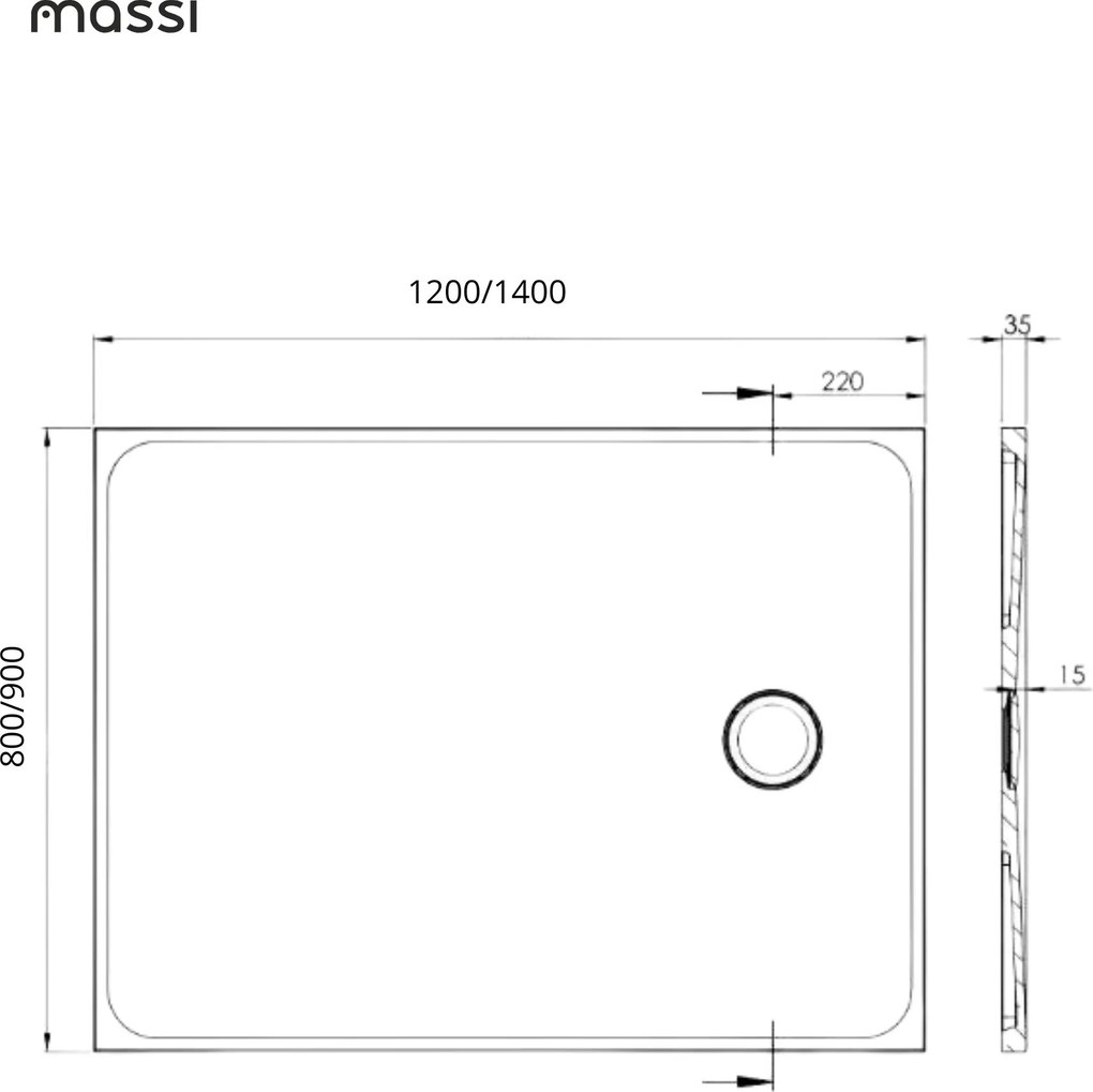 Brodzik prostokątny z konglomeratu RONA Classic | Różne rozmiary| Różne kolory : Kolor - Biały połysk, Rozmiar - 120x90 cm