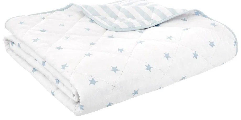 Biało-niebieska bawełniana narzuta dziecięca pikowana 135x190 cm Mini Star &amp; Stripes – Bianca