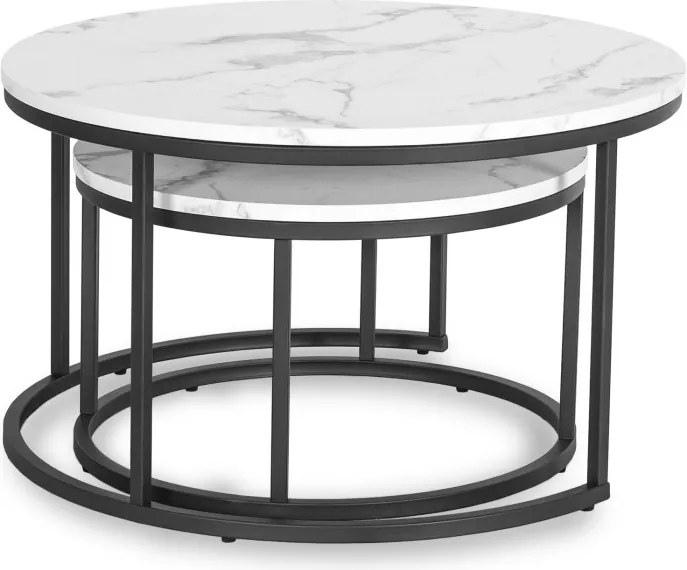 Zestaw Stolików Kawowych DAFNE MAX 60 cm/80 cm Biały Marmur Nowoczesny Glamour
