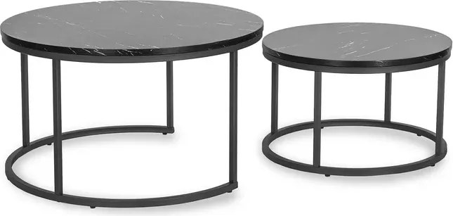 Zestaw Stolików Kawowych MAURO MAX 60 cm/80 cm Czarny Marmur Glamour