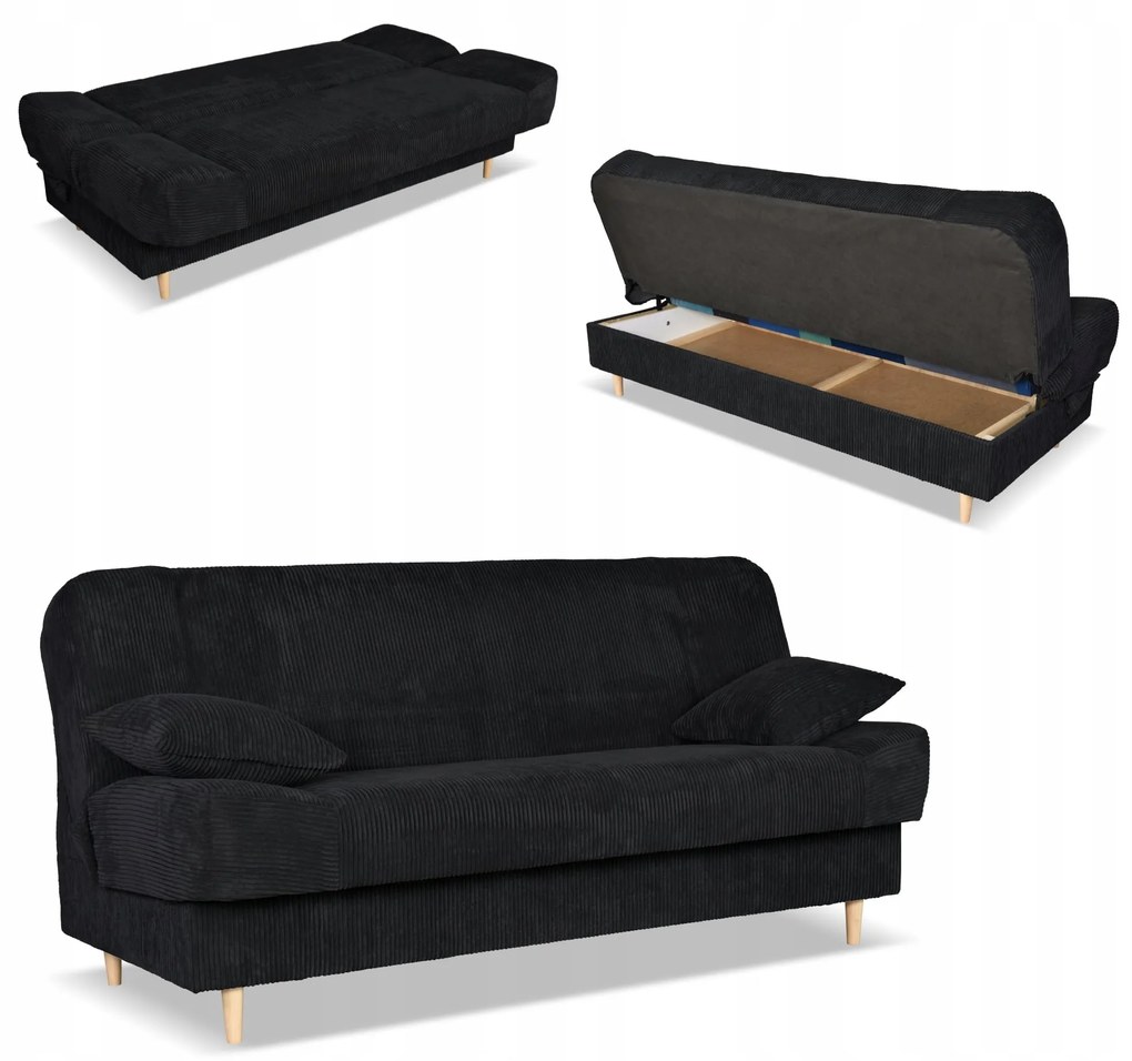 Kanapa sofa Belito rozkładana pojemnik f spania BONELL czarna sztruks