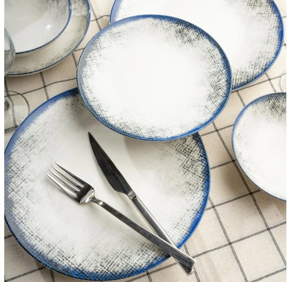 24-częściowy zestaw obiadowy biały/niebieski porcelana