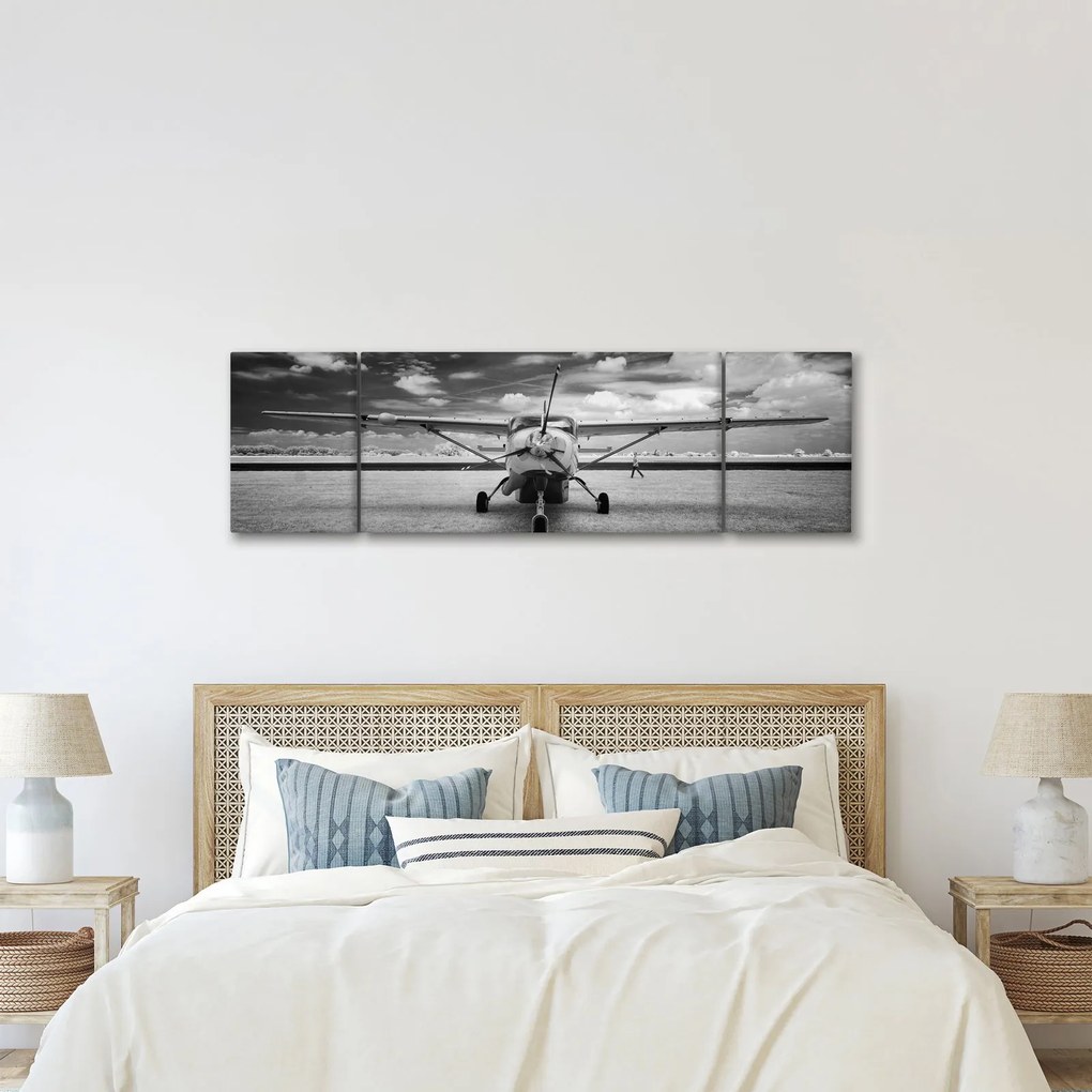 Obraz - Samolot czarno-biały (170x50 cm)