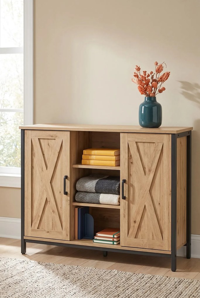 Komoda z półkami dąb artisan w stylu loft F8-B85