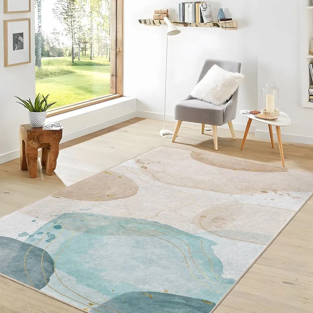 Kremowo-turkusowy dywan odpowiedni do prania 120x180 cm Puddle – Mila Home