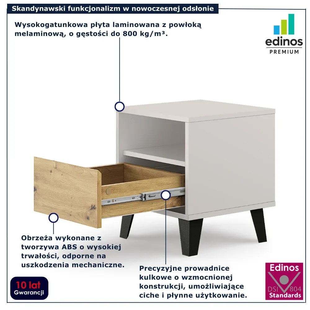 Szafka nocna z półką i szufladą kaszmir + dąb artisan A8-H10