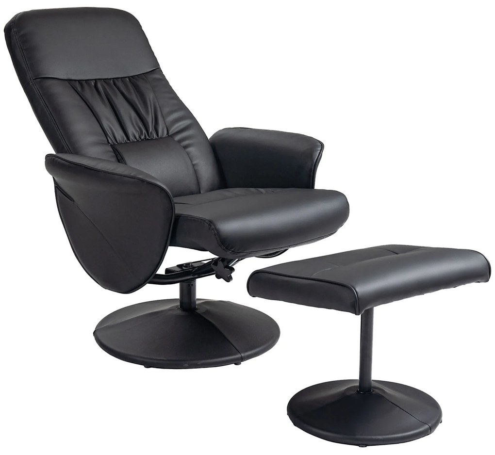 HOMCOM Fotel Relaksacyjny z Podnóżkiem Obrotowy Skóra Ekologiczna Czarny | Aosom PL