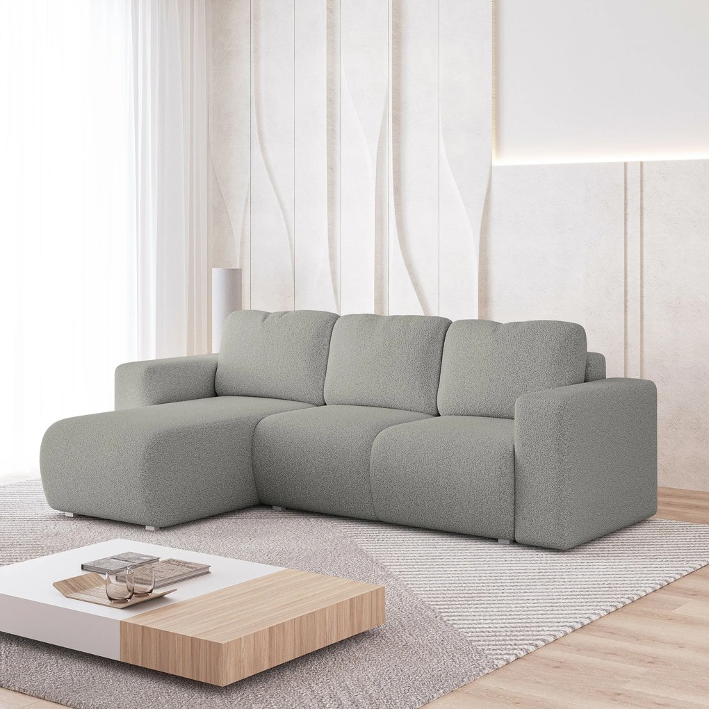 Masseno Narożnik RINOVA z funkcją spania i pojemnikiem na pościel Narozniki L, Rozkładana sofa - Jasnoszary, QUELLE 83