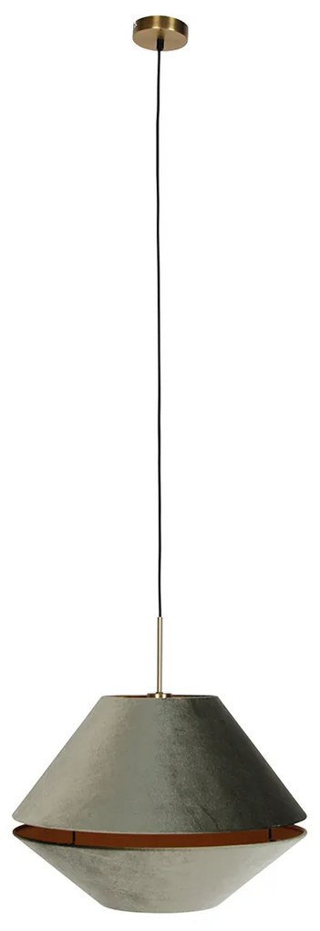 Nowoczesna lampa wisząca brązowa z podwójnym welurowym kloszem zielonym - Combi 1 klasyczny/Antyczny Oswietlenie wewnetrzne