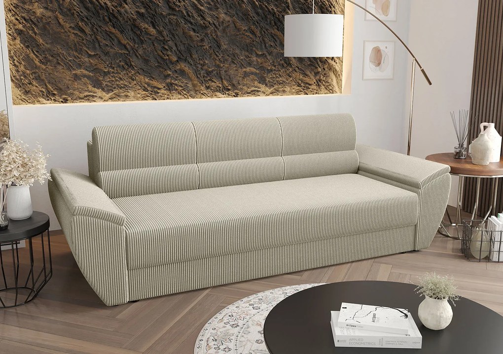 Beżowa rozkładana sofa z funkcją spania L4-B42