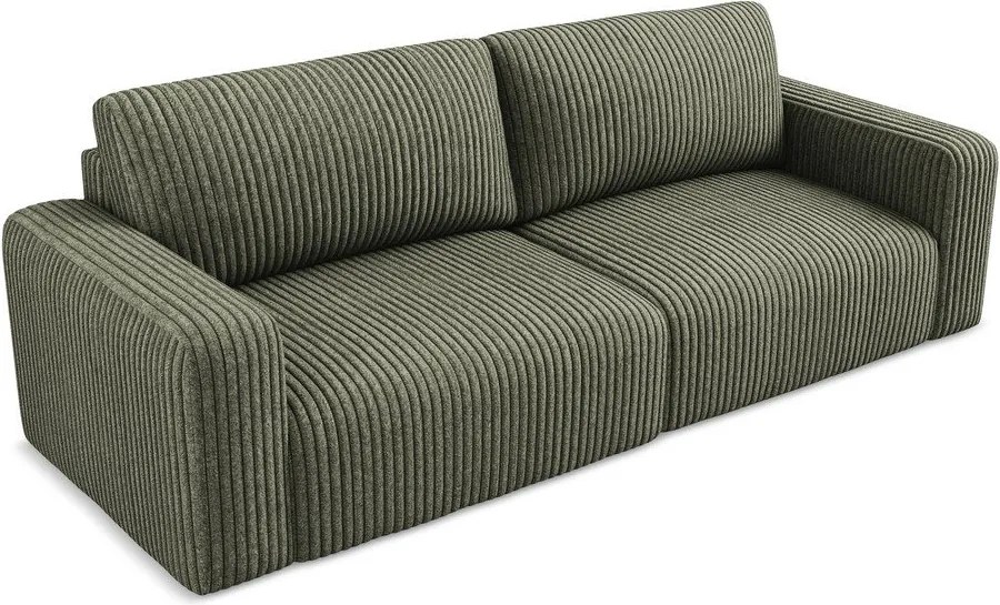 Zielona sztruksowa rozkładana/ze schowkiem sofa 252 cm Kona – Makamii