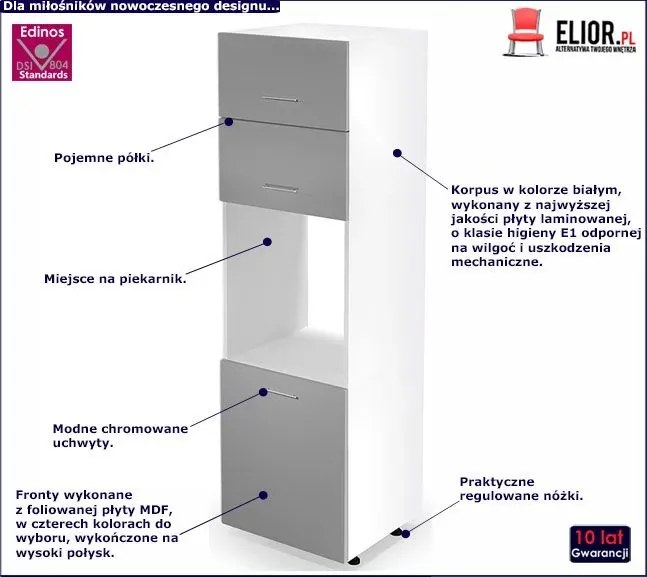 Kuchenna szafka do zabudowy piekarnika Vokres 15X - jasny popiel połysk