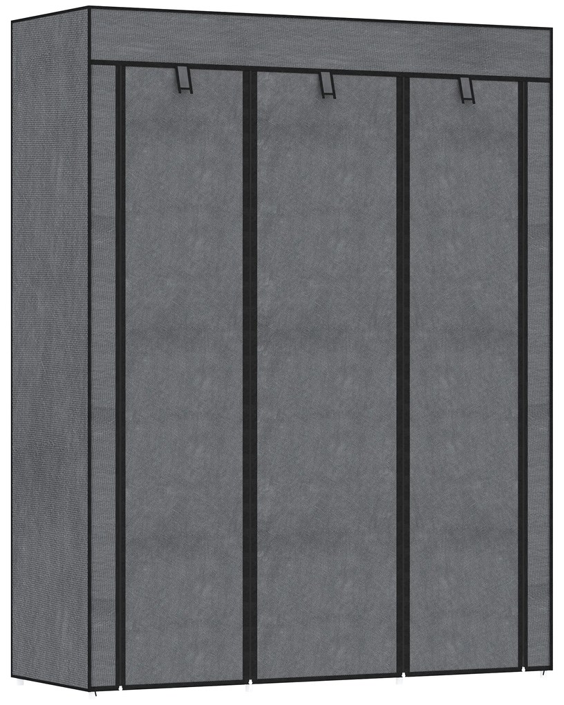 HOMCOM Szafa z Tkaniny, Rozwiązanie do Przechowywania, 8 Regałów, 2 Drążki na Ubrania, Ciemnoszary