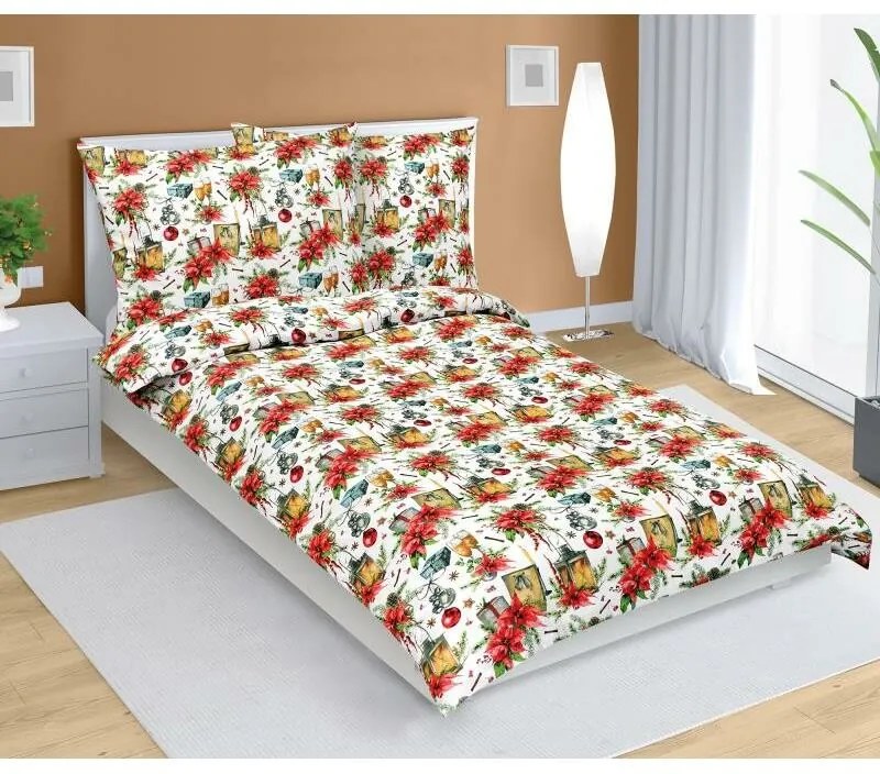 Bellatex Świąteczna pościel bawełniana Gwiazda, 140 x 200 cm, 70 x 90 cm