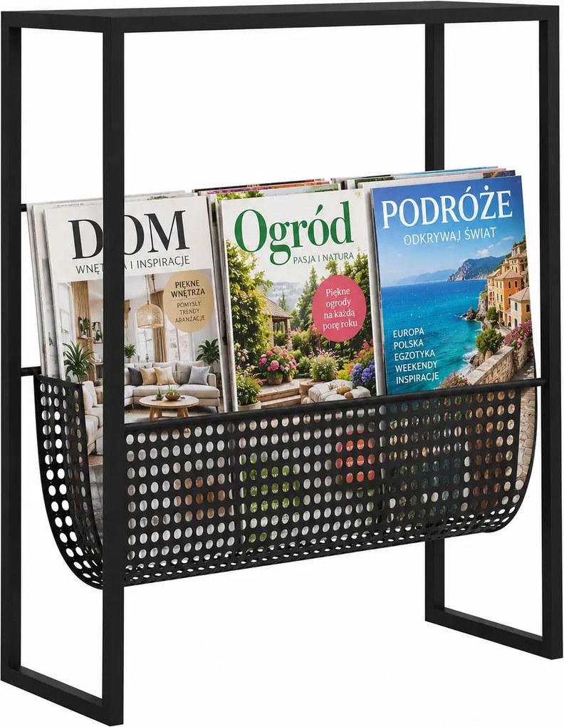 Czarny stalowy stojak na gazety E9-K36