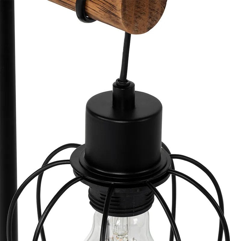 Rustykalna lampa stołowa czarna z drewnem - Stronk