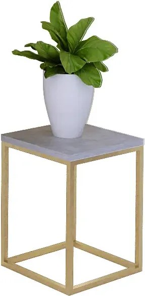 Minimalistyczny kwietnik z metalowym stelażem złoty + beton P2-W45
