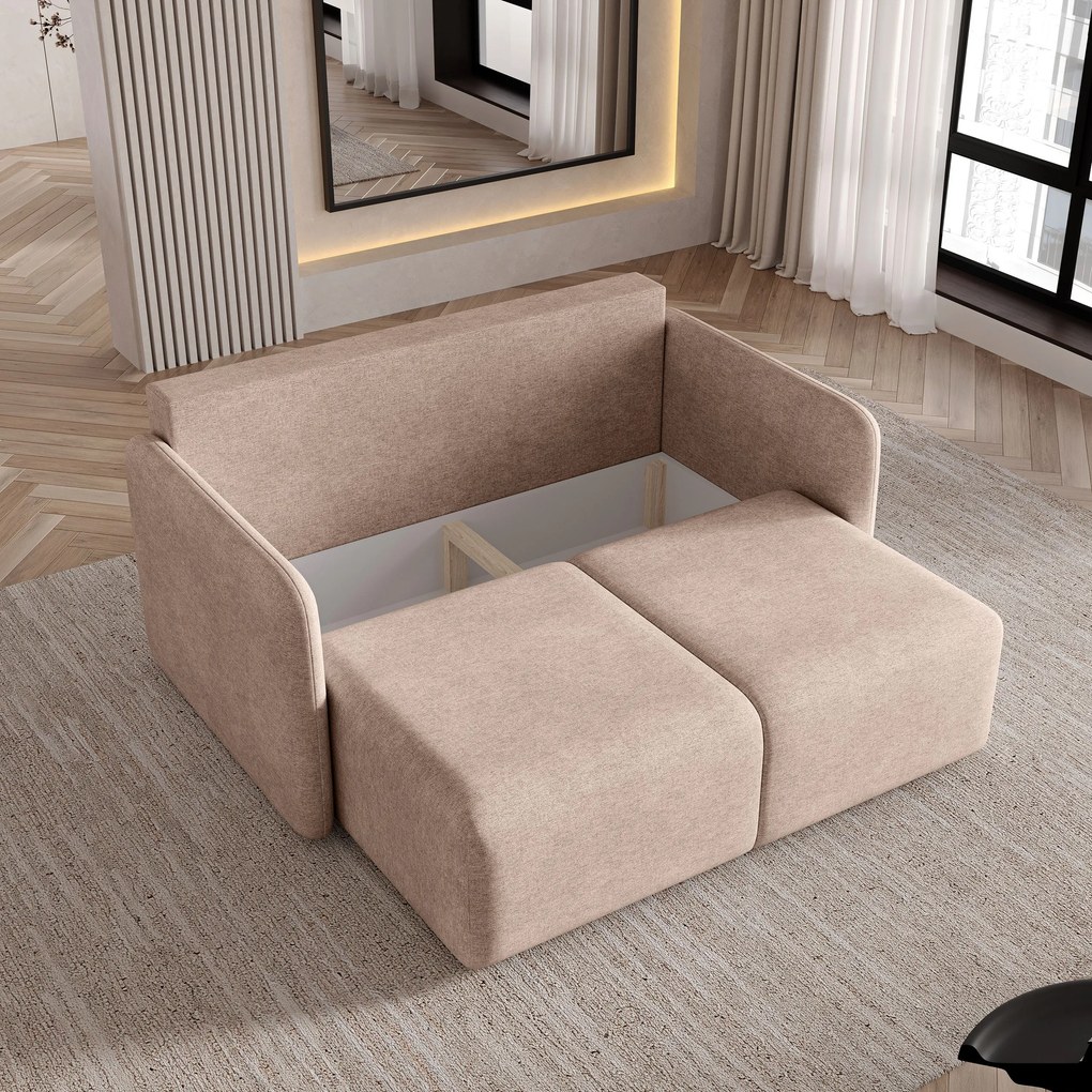 Masseno Sofa SUVI II z funkcją spania i pojemnikiem na pościel, Rozkładana sofa - Beżowy, NEVE 04