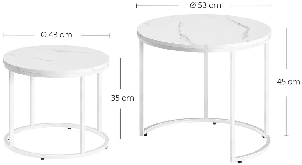 Komplet 2 stolików kawowych marmur + biały W2-H31