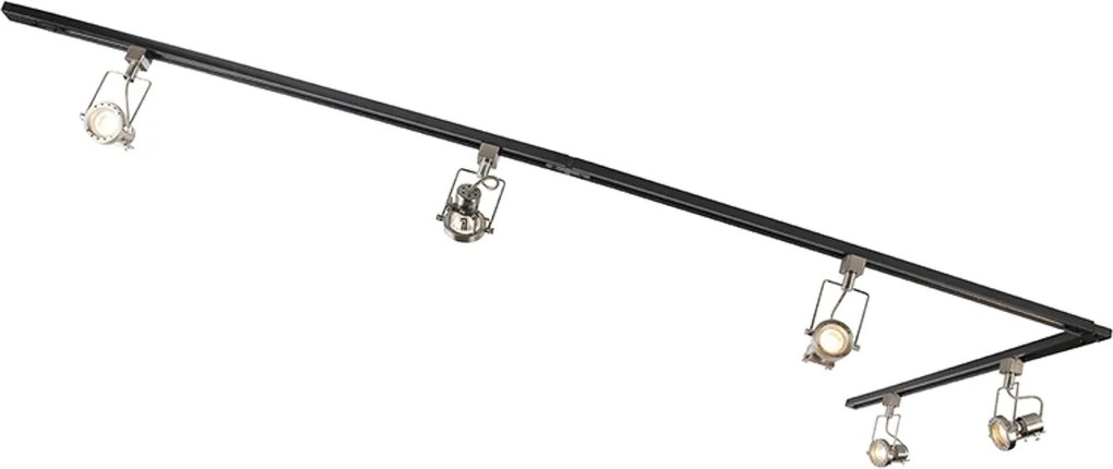 Inteligentny 1-fazowy system szynowy czarny ze stalą z 5 WiFi GU10 - Iconic Suplux