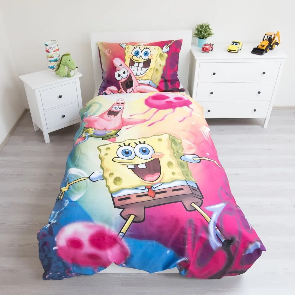 Bawełniana dziecięca pościel jednoosobowa 140x200 cm Sponge Bob – Jerry Fabrics