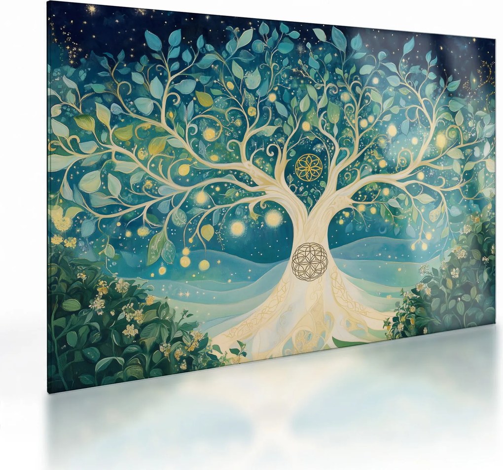 Obraz na szkle – Magiczne drzewo ze spiralami (70x50 cm)