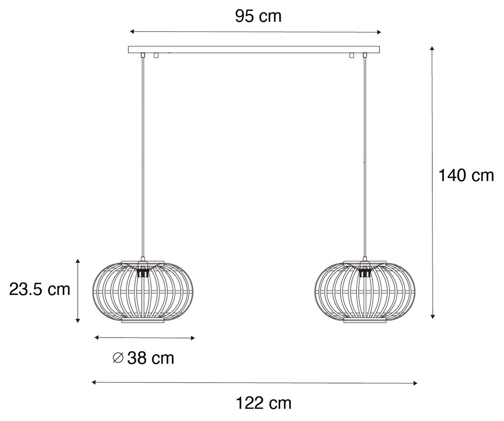 Orientalna lampa wisząca bambusowa 2-punktowa - AmiraKolonialny Oswietlenie wewnetrzne