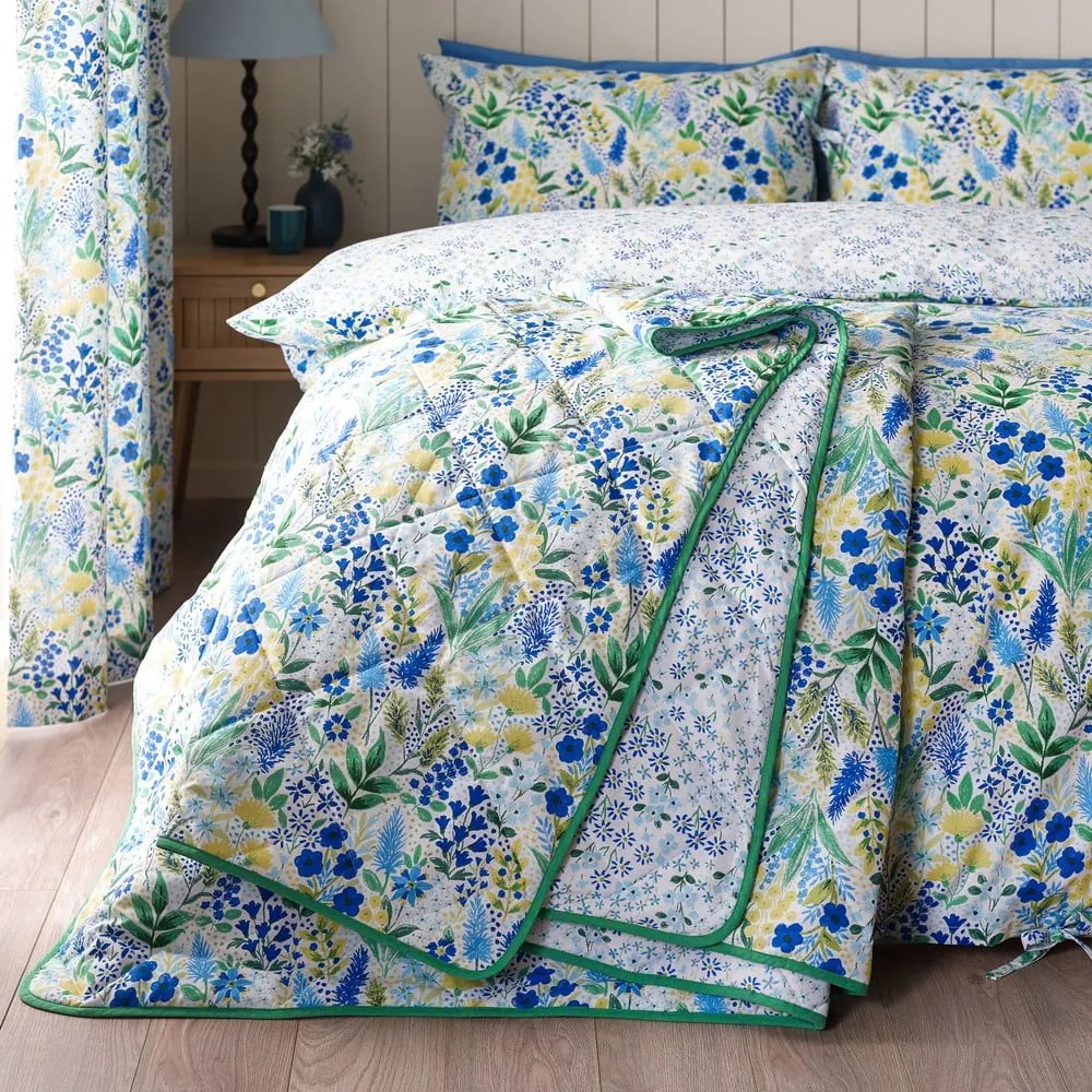 Zielono-niebieska narzuta pikowana 220x230 cm Tilly Floral – Catherine Lansfield