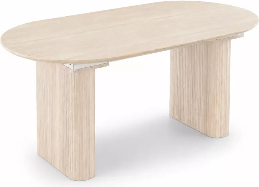 Stół Nares rozkładany 180–220 cm owalny blat z ryflowanymi nogami, orzech / trawertyn, MDF