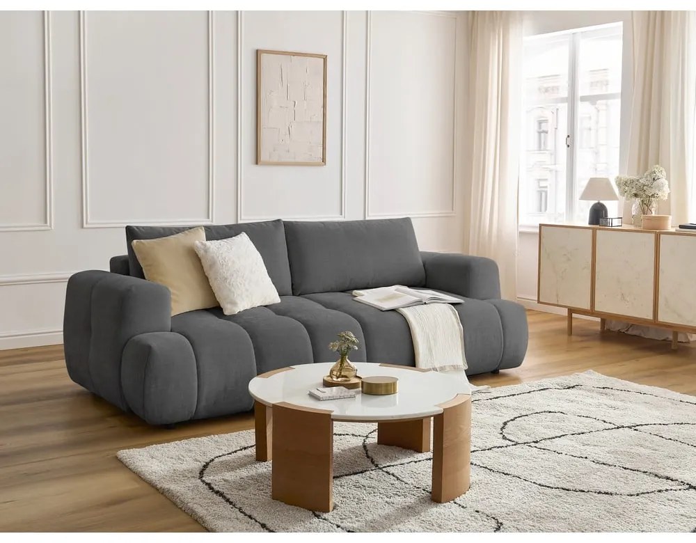 Ciemnoszara rozkładana/ze schowkiem sofa 251 cm Fuji – Bobochic Paris