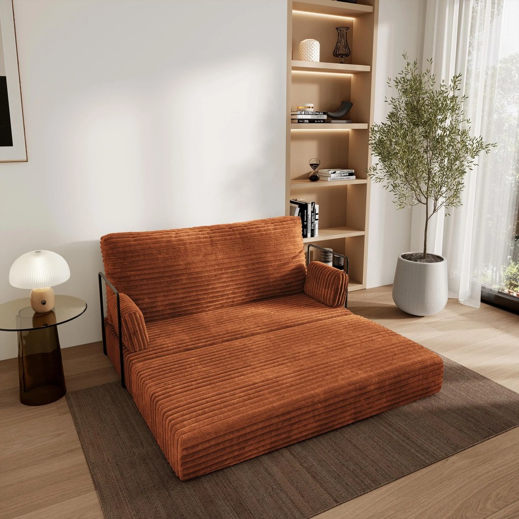 Masseno Sofa piankowa LADIA z funkcją spania, Kanapa z pianki do salonu, Bezmontażowa, Tkanina sztruksowa – Brązowy TILIA 52
