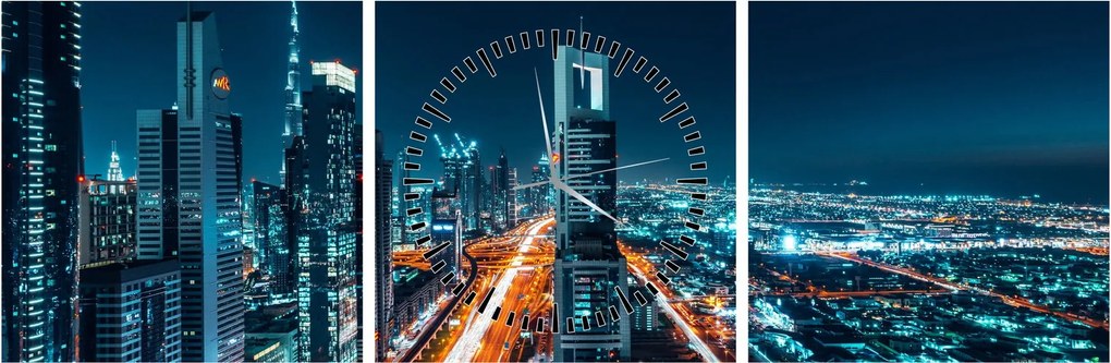 Obraz - Noc w Dubaju (z zegarem) (90x30 cm)