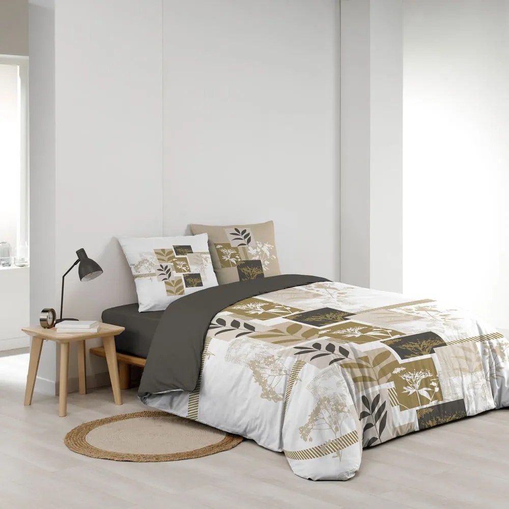 Biało-brązowa bawełniana pościel dwuosobowa 240x220 cm Utopia – douceur d'intérieur