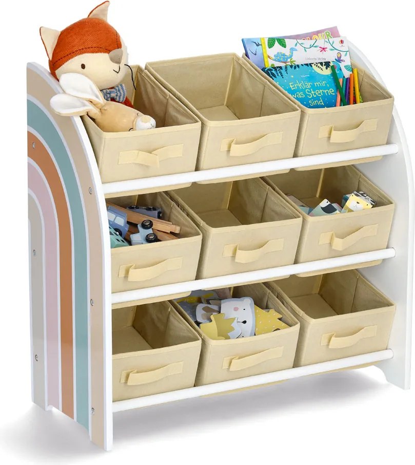 Regał dla dzieci z tekstylnymi pudełkami RAINBOW, MDF