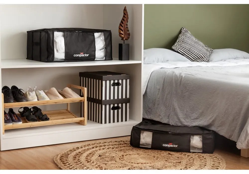 Czarny pojemnik na ubrania pod łóżko Compactor XXL Black Edition 3D, 145 l