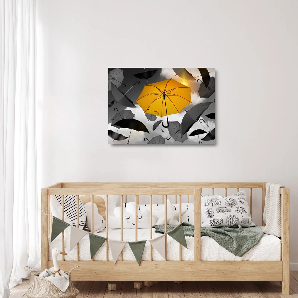 Obraz na szkle żółtego parasola (70x50 cm)