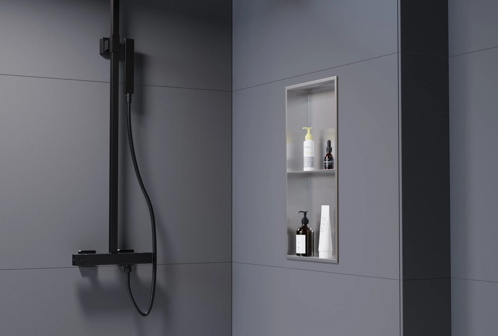 Półka wnękowa ścienna ze stali nierdzewnej NT306010XZe schowkiem - 30 x 60 x 10 cm