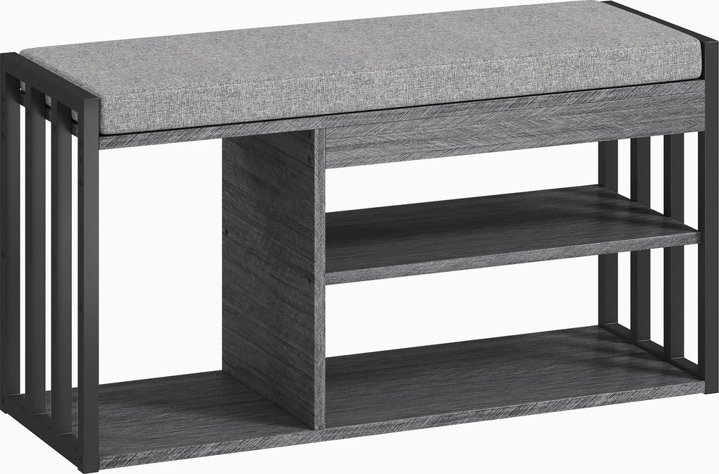 HOMCOM Półka na buty z ławką, przedpokojowa półka na buty, szafa na buty z trzystopniowym designem, do przedpokoju, salonu, sypialni, Szary