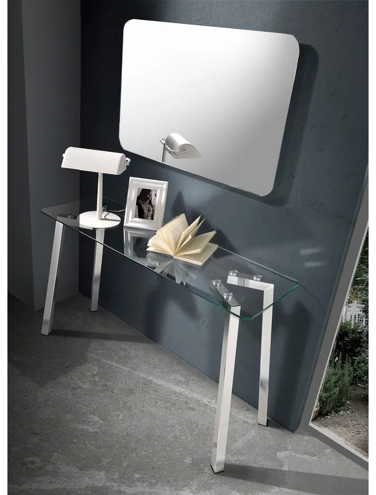 Srebrna konsola ze szklanym blatem 40x125 cm Kirk – Tomasucci