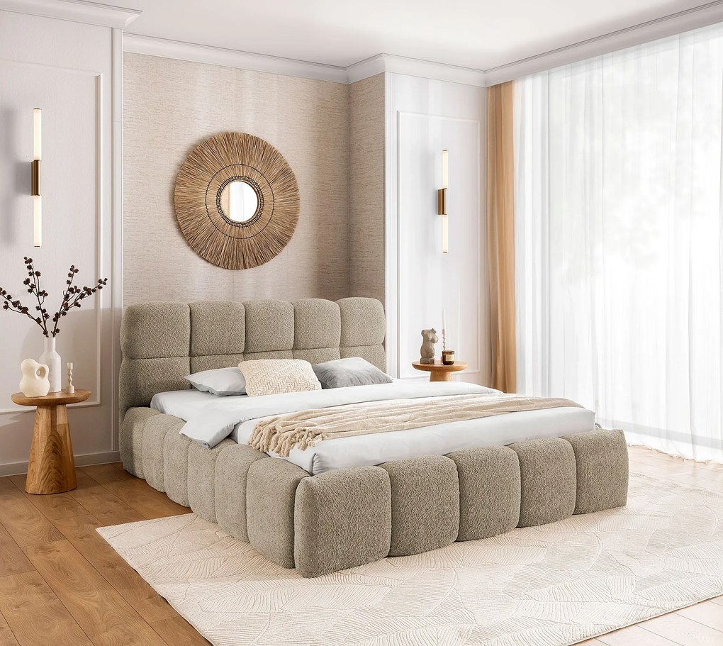 Szaro-beżowe łóżko tapicerowane chmurka 5 rozmiarów M9-A67