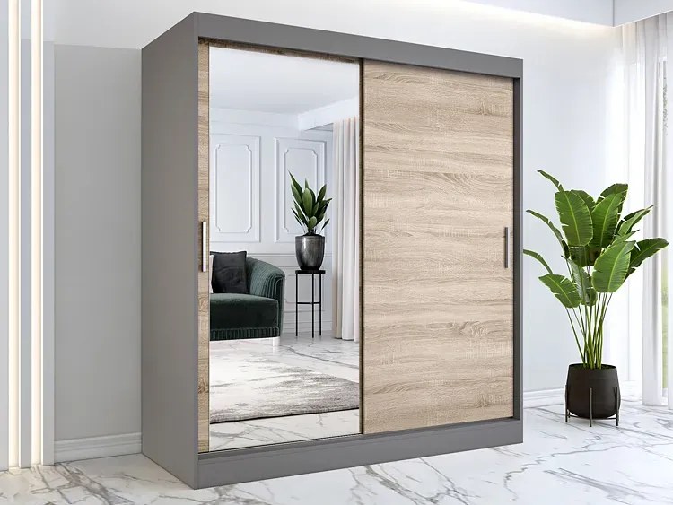 Szafa przesuwna antracyt + dąb sonoma 180 cm - Seko 5X